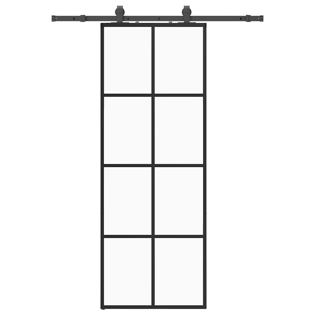 Schiebetür mit Beschlag Schwarz 76x205 cm ESG-Glas