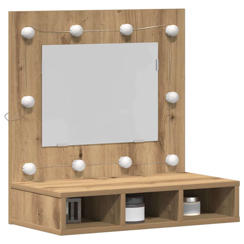 Spiegelschrank mit Regal Eiche handwerklich 62 x 31,5 x 62 cm