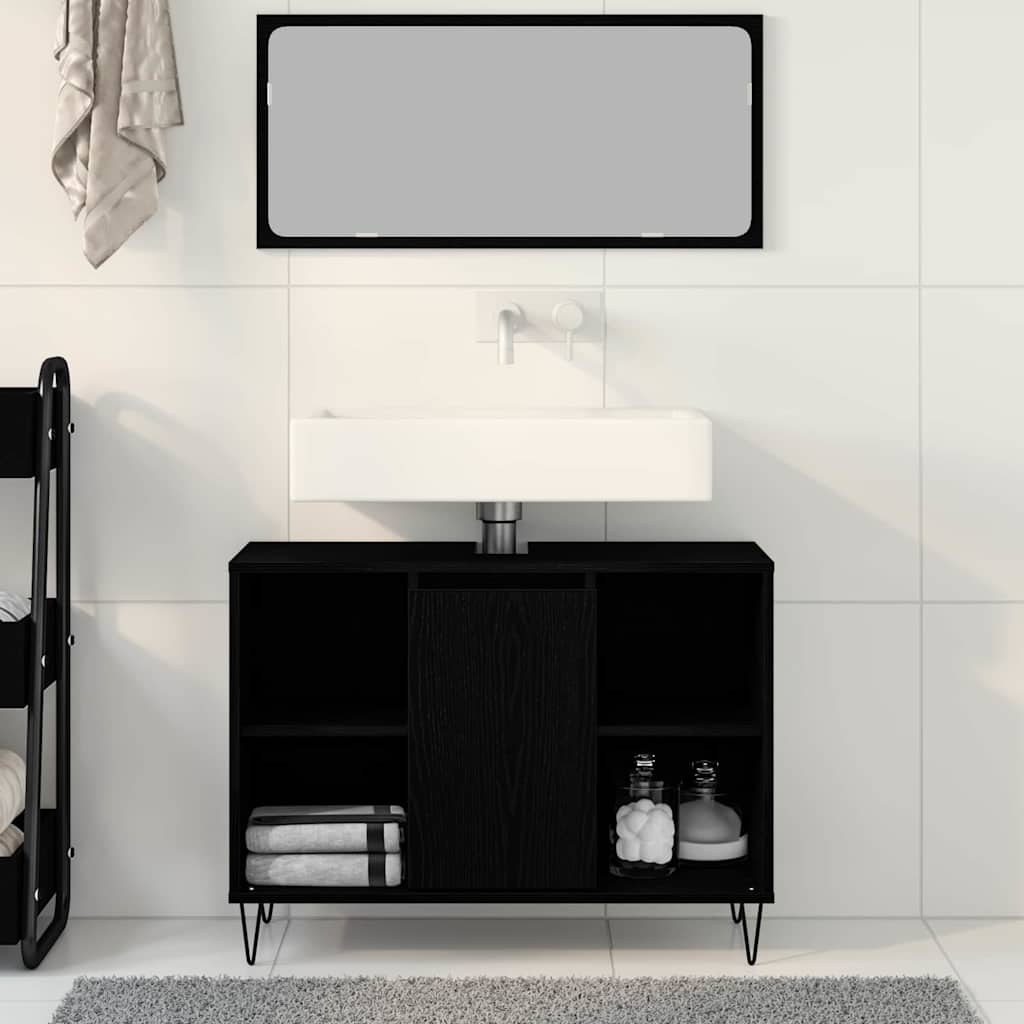 Badezimmer Schrank Schwarze Eiche 80 x 33 x 60 cm Holzwerkstoff
