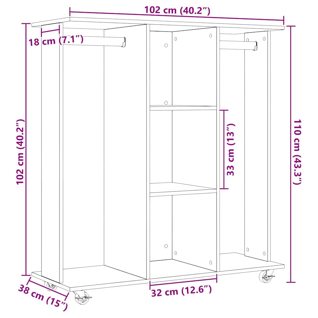 Kleiderschrank mit Regal Eiche handwerklich 102 x 38 x 110 cm