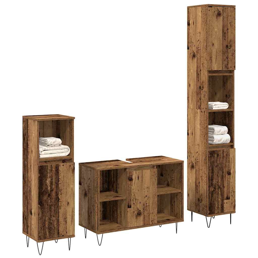 Badezimmer Möbel Set mit Tür 3 pcs Altholz 30 x 30 x 180 cm