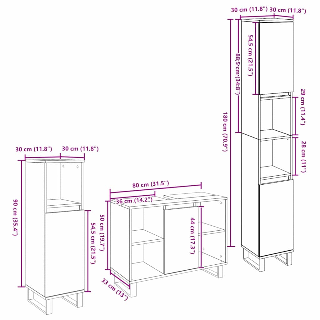 Badezimmermöbel Set 3 pcs Braun 30 x 30 x 180 cm Holzwerkstoff
