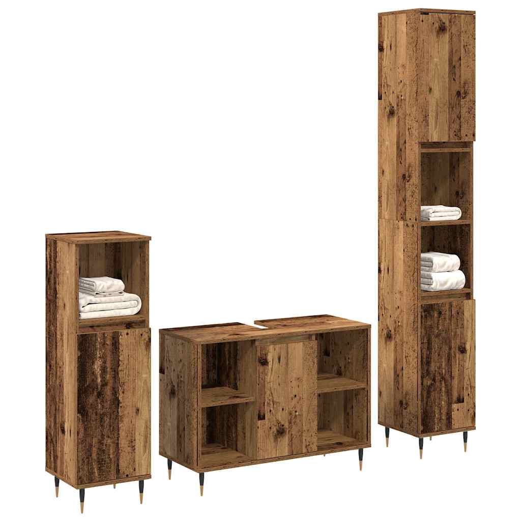 Badezimmermöbel Set mit Speicher 3 pcs Altholz 30 x 30 x 180 cm
