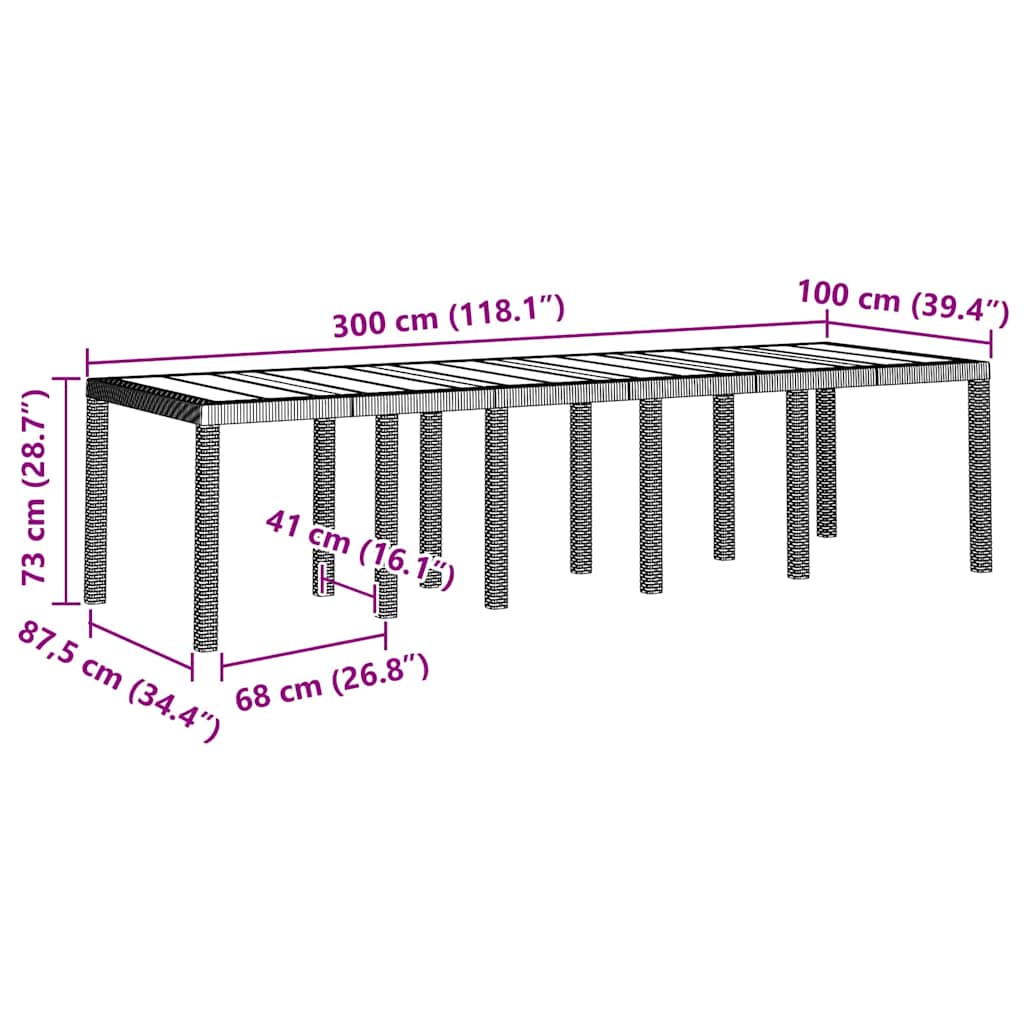 Gartentisch Hellgrau 300 x 100 x 73 cm Poly-Rattan
