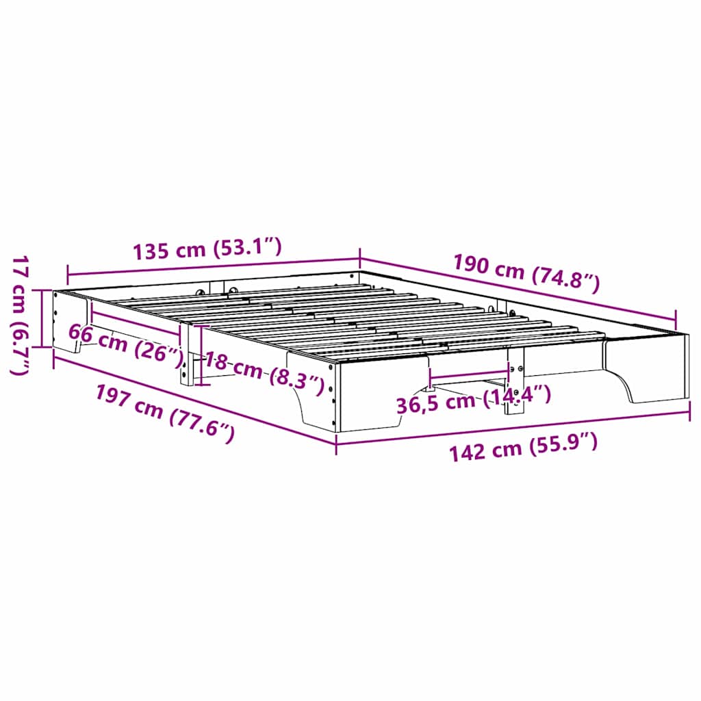 Bettgestell Massives Kiefernholz 197 x 142 x 17 cm