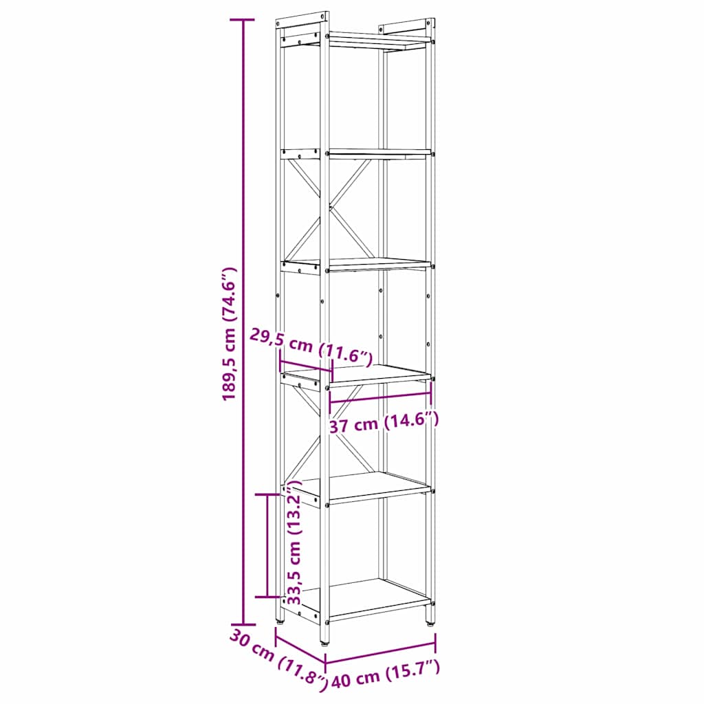 Bücherregal Altholz 40 x 30 x 188 cm Holzwerkstoff