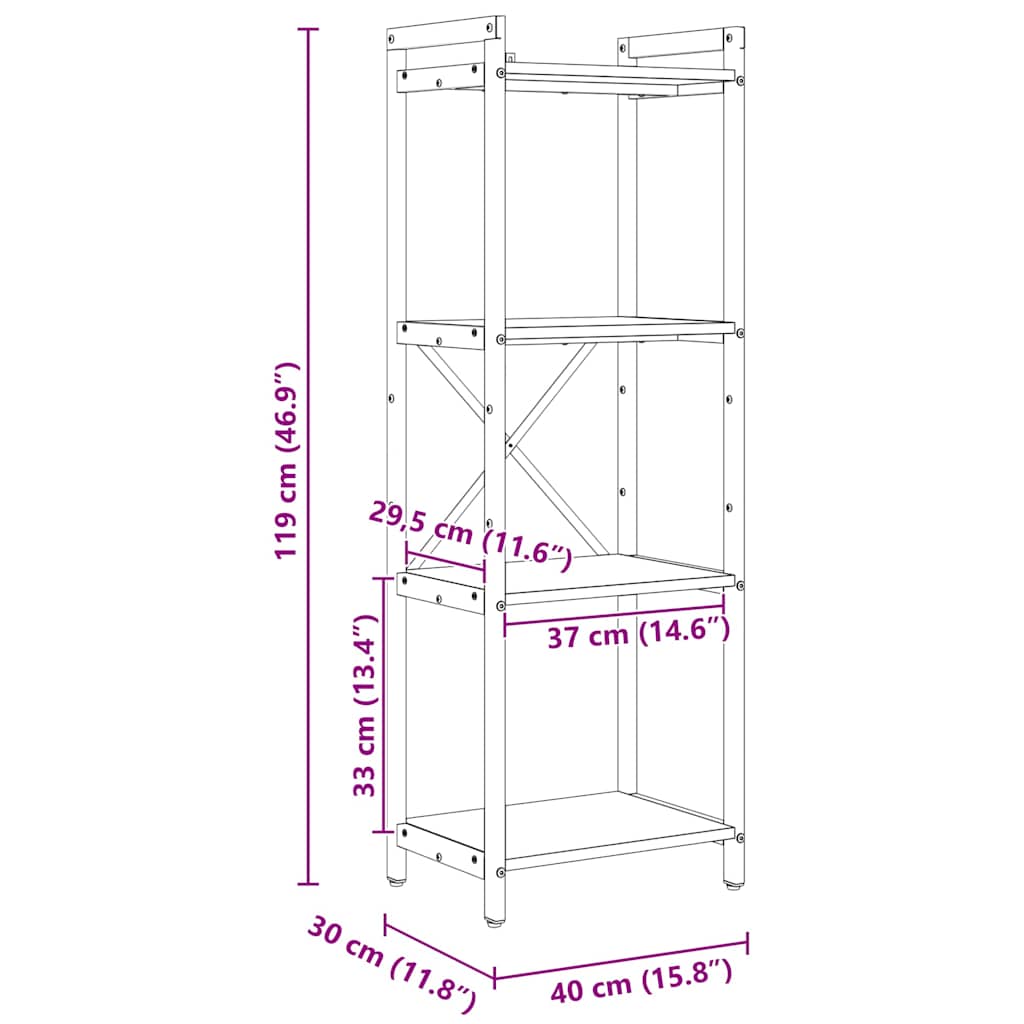Bücherregal Schwarze Eiche 40 x 30 x 118 cm Holzwerkstoff
