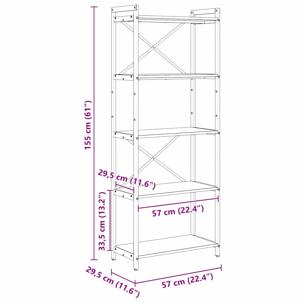 Bücherregal Räuchereiche 60 x 30 x 153 cm Holzwerkstoff