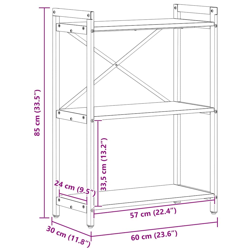 Bücherregal Eiche handwerklich 60 x 30 x 83 cm Holzwerkstoff