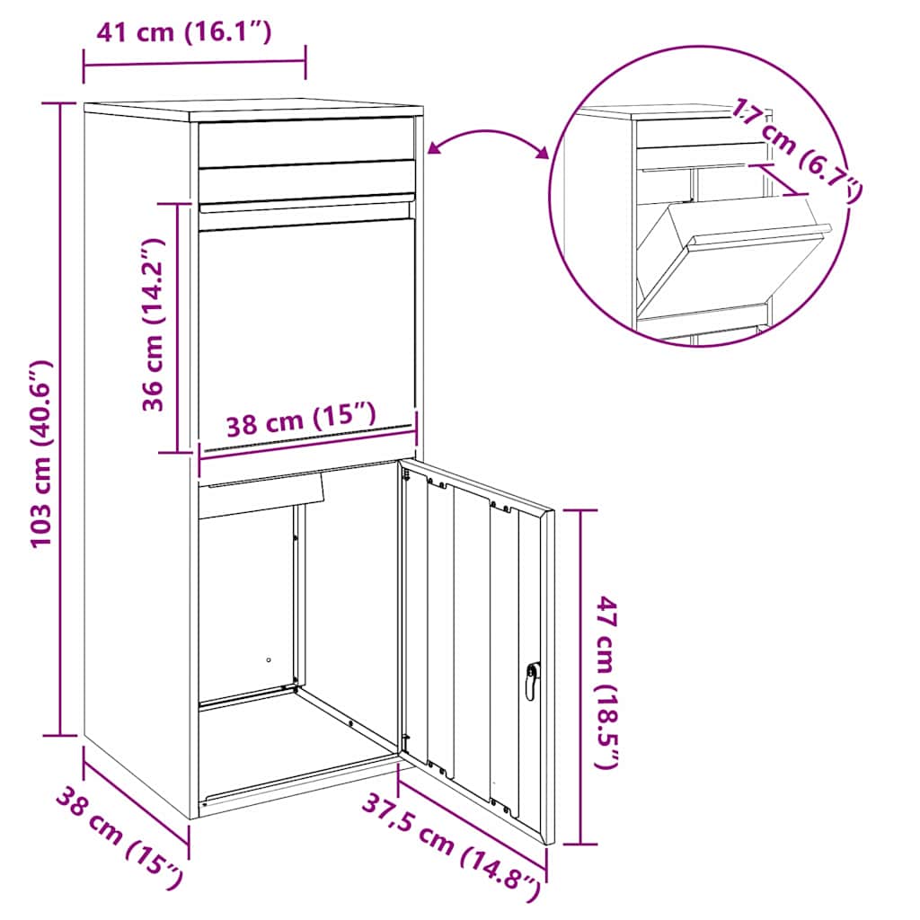 Paketdrop-Box Weiß 41 x 38 x 103 cm Stahl