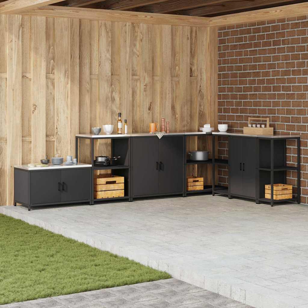 Küchenlagerregal mit Regal mit Speicher mit Tür Schwarz Stahl