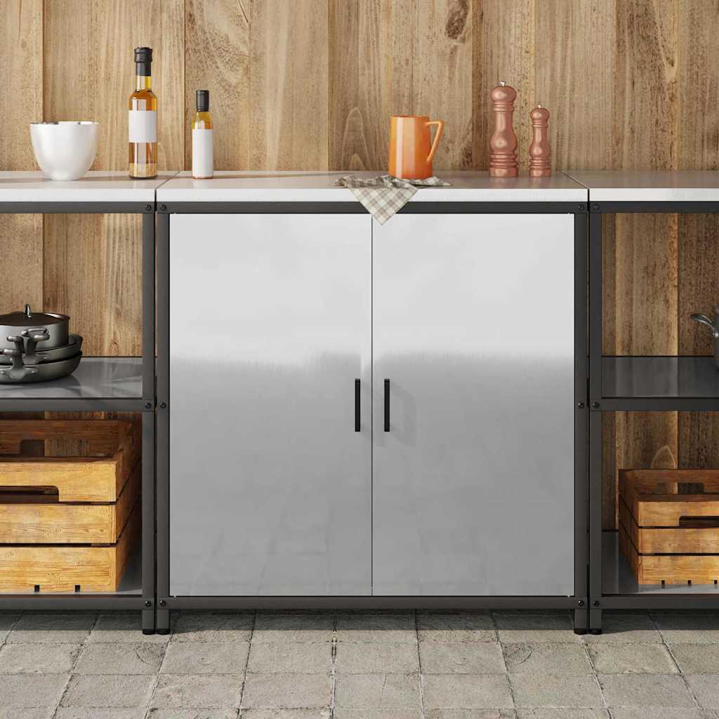 Küchenlagerregal mit Regal mit Tür Silber Galvanisierter Stahl