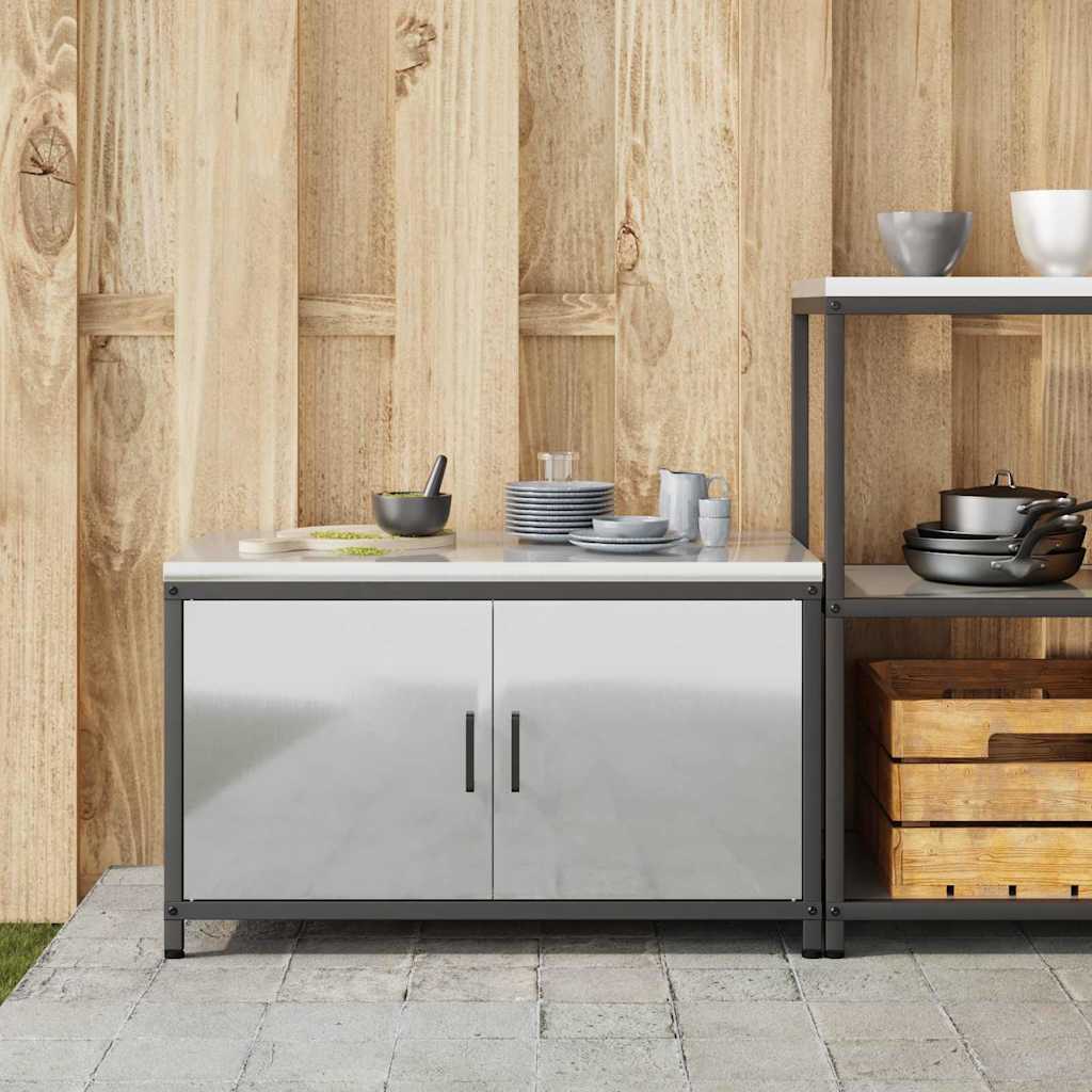 Küchenlagerregal mit Regal mit Tür Silber Galvanisierter Stahl