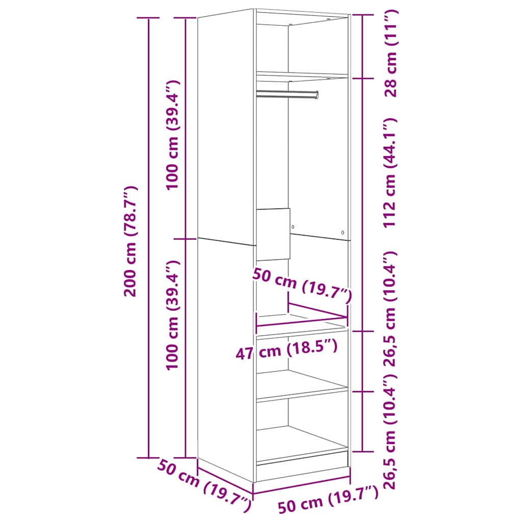 Kleiderschrank mit Regal Eiche handwerklich Holzwerkstoff