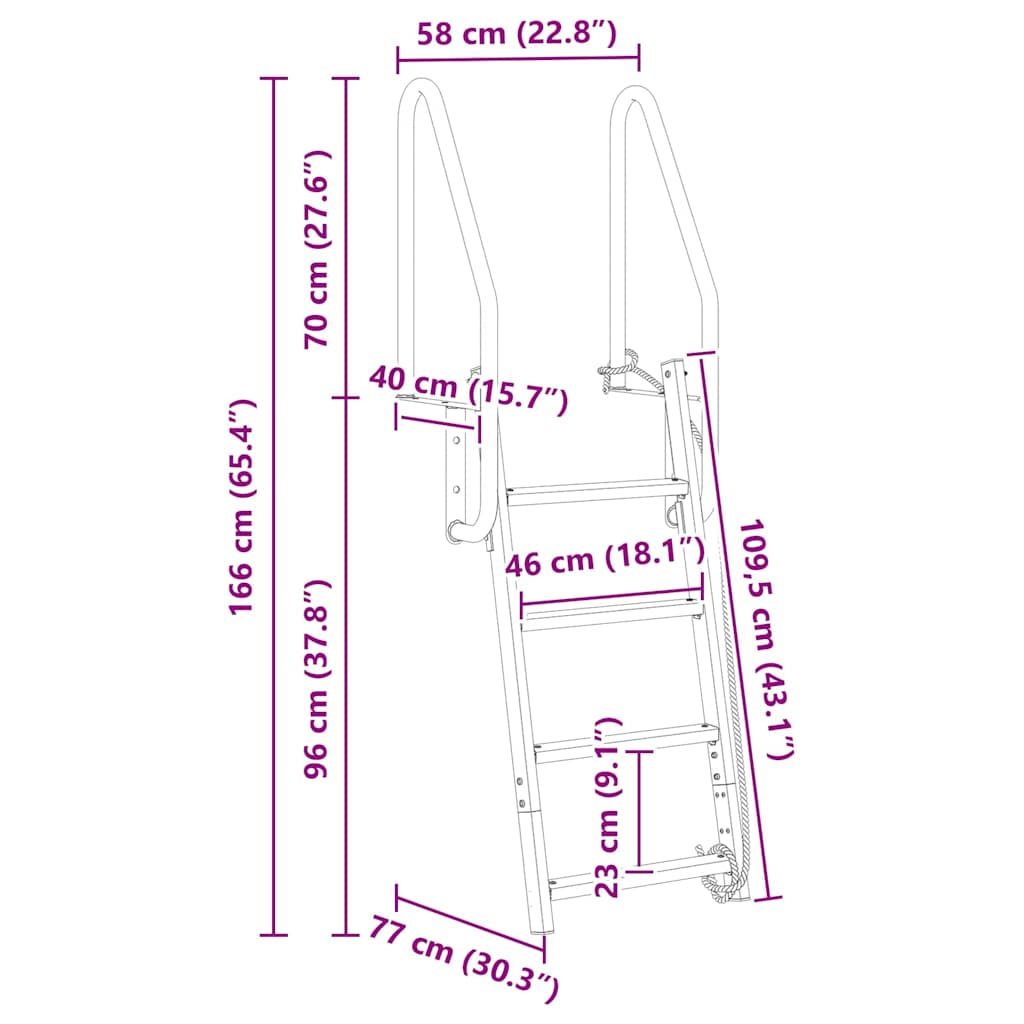Dockleiter 4-Stufen Silber 58 x 77 x 166 cm Aluminium