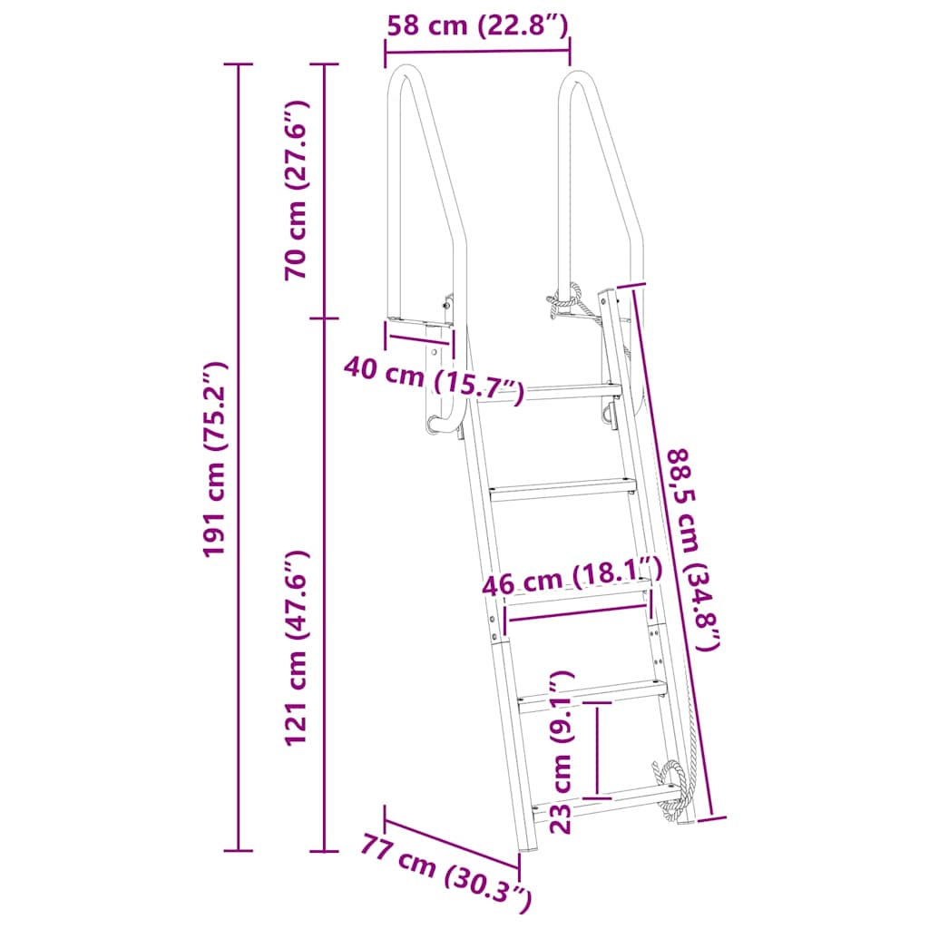 Dock Leiter 5-Stufen Silber 58 x 77 x 191 cm Aluminium