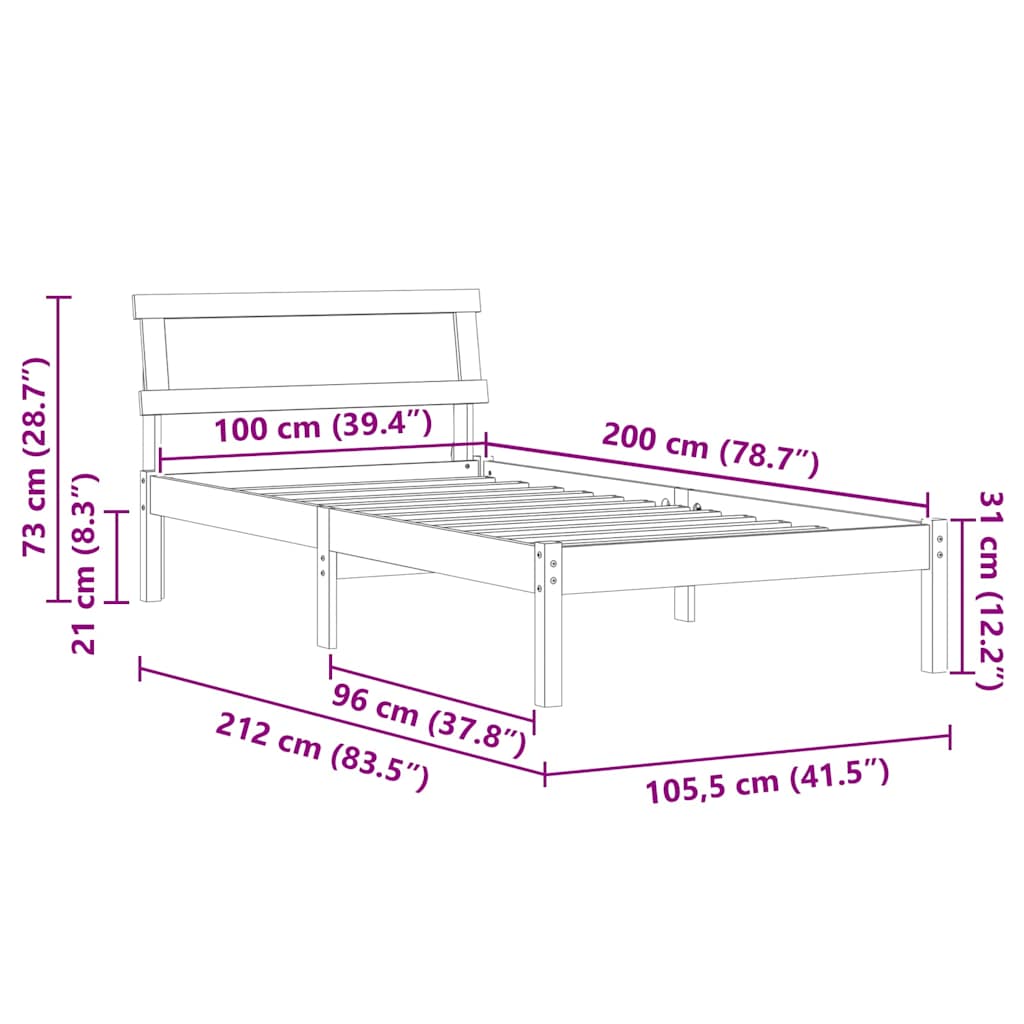 Bettgestell mit Kopfteil Braun 100 x 200 cm Massivholz Kiefer