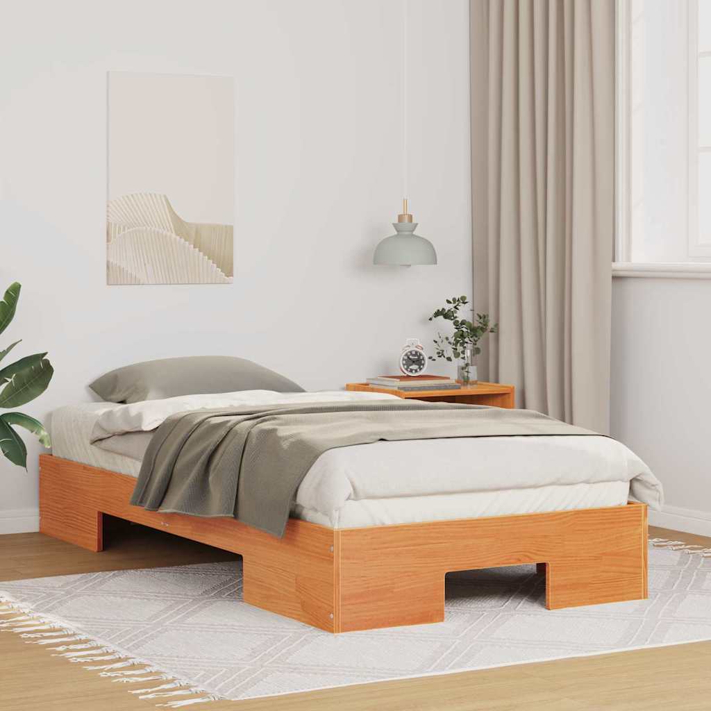 Bodenbettgestell mit Speicher Braun Massivholz Kiefer