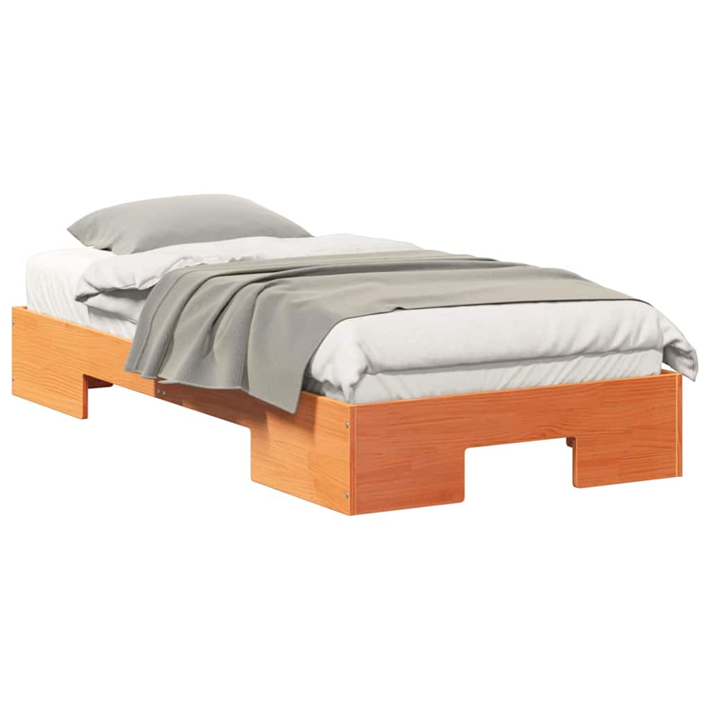 Bodenbettgestell mit Speicher Braun Massivholz Kiefer