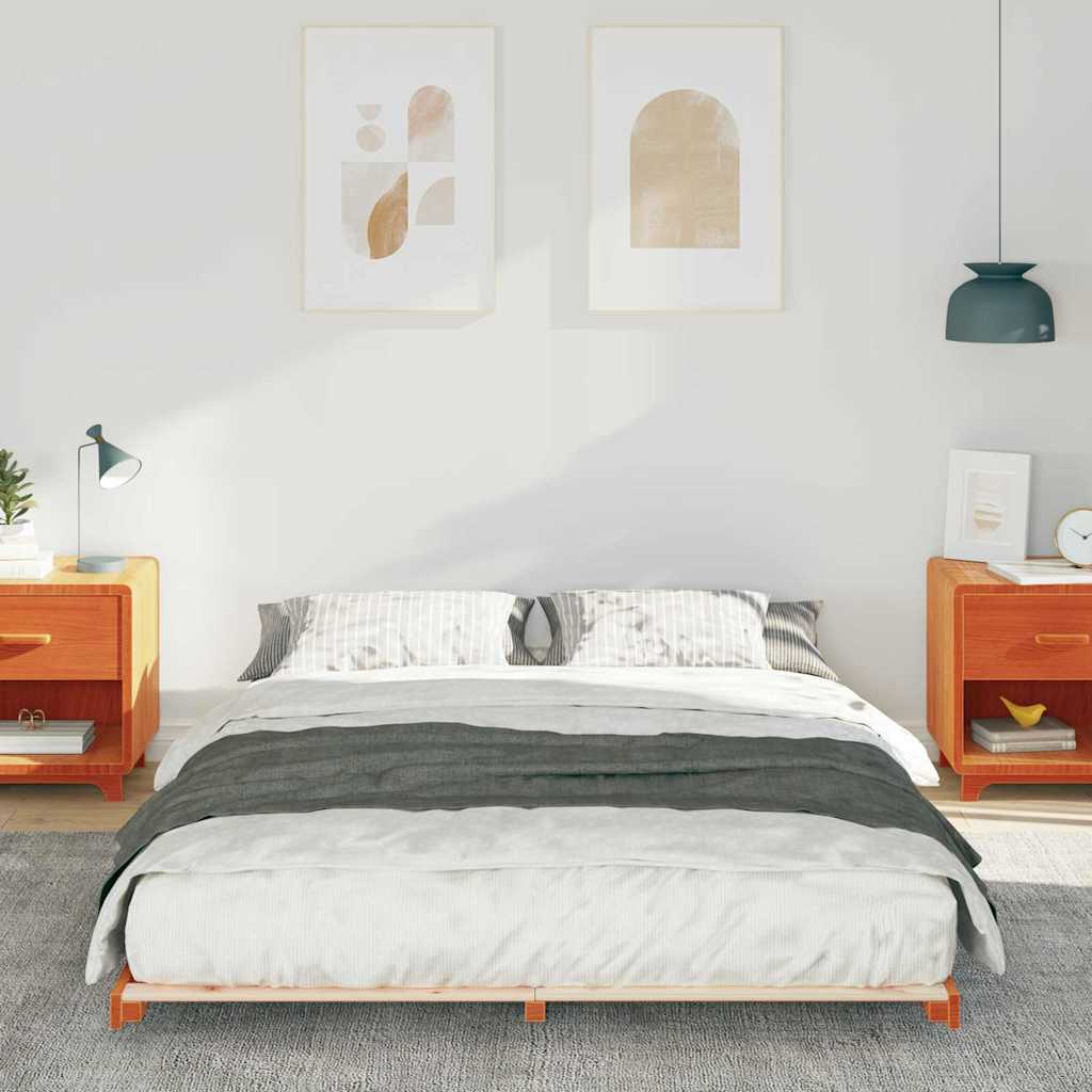 Bodenbettgestell Wachsbraun 150 x 200 cm Massivholz Kiefer
