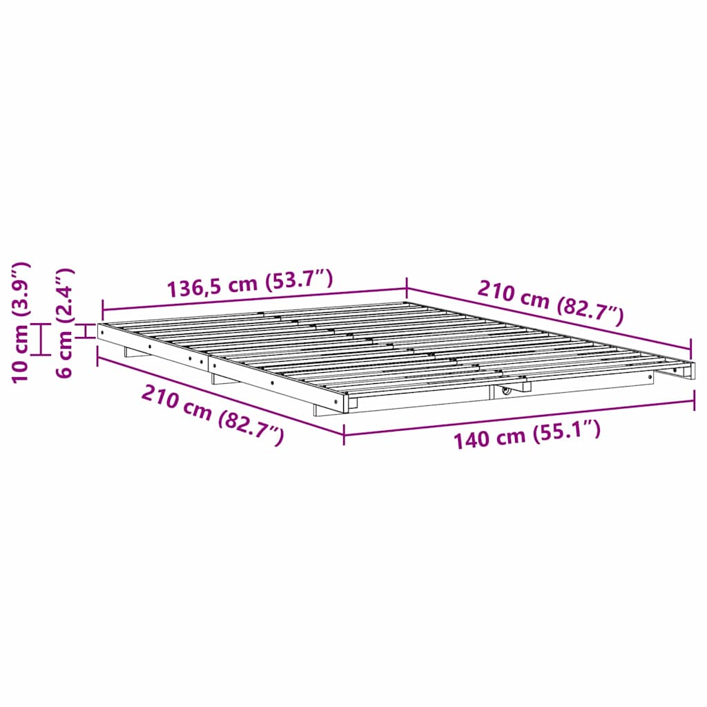 Bodenbettgestell Wachsbraun 140 x 210 cm Massivholz Kiefer