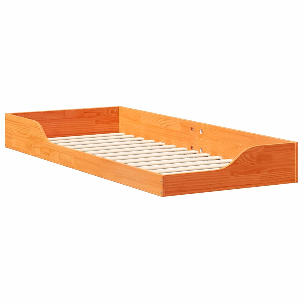 Bodenbettgestell Wachsbraun 90 x 220 cm Massivholz Kiefer