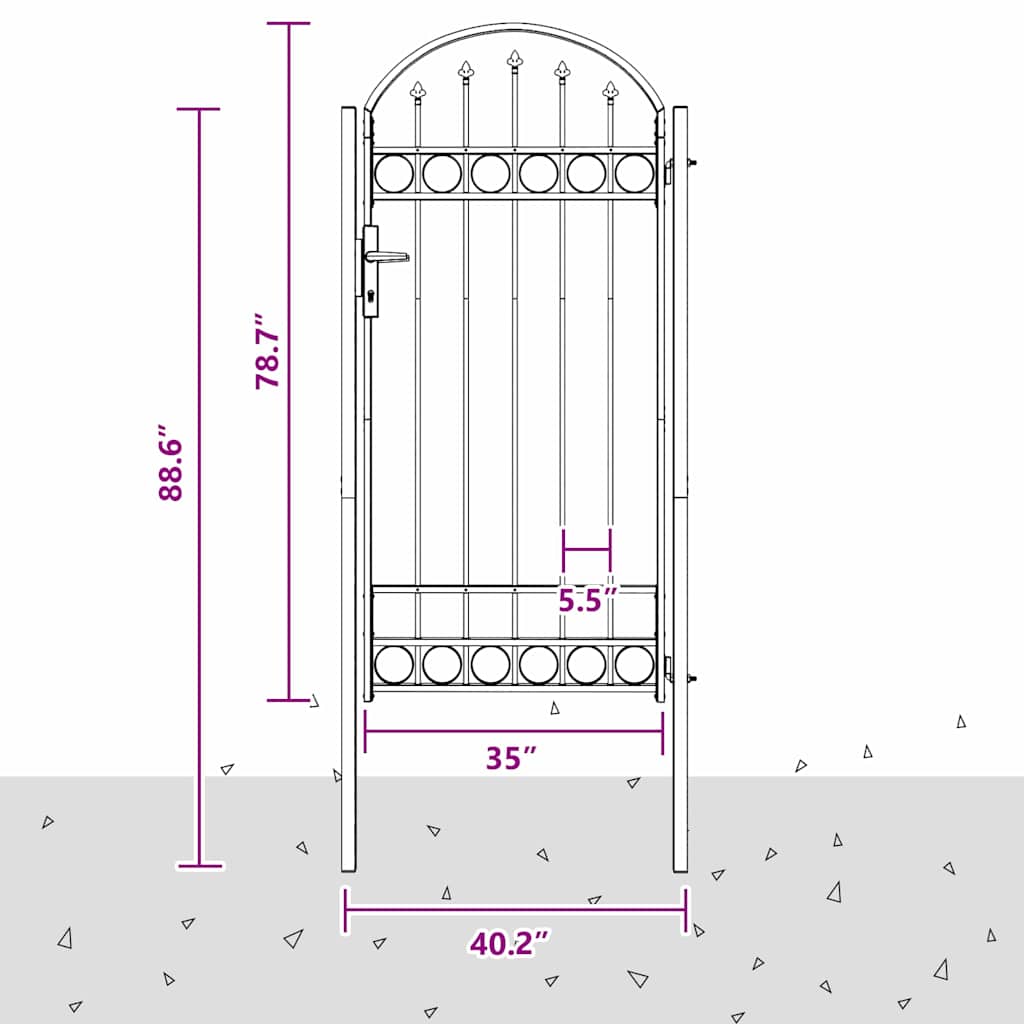 Zauntor Grau 100 x 250 cm Pulverbeschichteter Stahl
