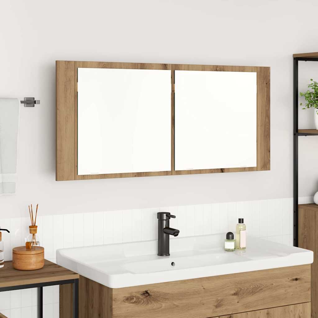LED Spiegel-Schrank mit Tür Eiche handwerklich 100 x 12 x 45 cm