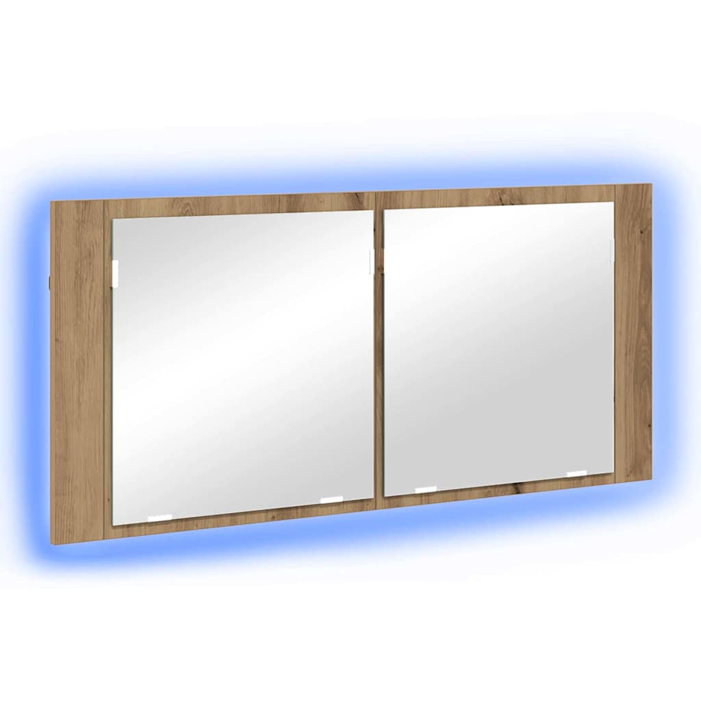 LED Spiegel-Schrank mit Tür Eiche handwerklich 100 x 12 x 45 cm