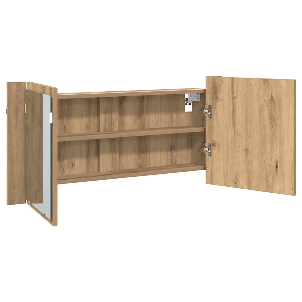 LED Spiegel-Schrank mit Tür Eiche handwerklich 100 x 12 x 45 cm