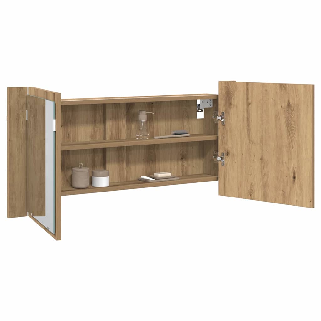 LED Spiegel-Schrank mit Tür Eiche handwerklich 100 x 12 x 45 cm
