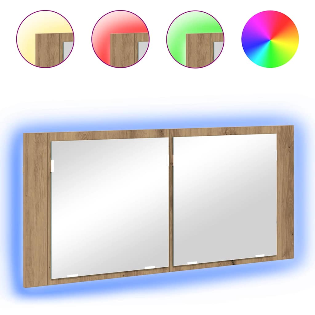 LED Spiegel-Schrank mit Tür Eiche handwerklich 100 x 12 x 45 cm