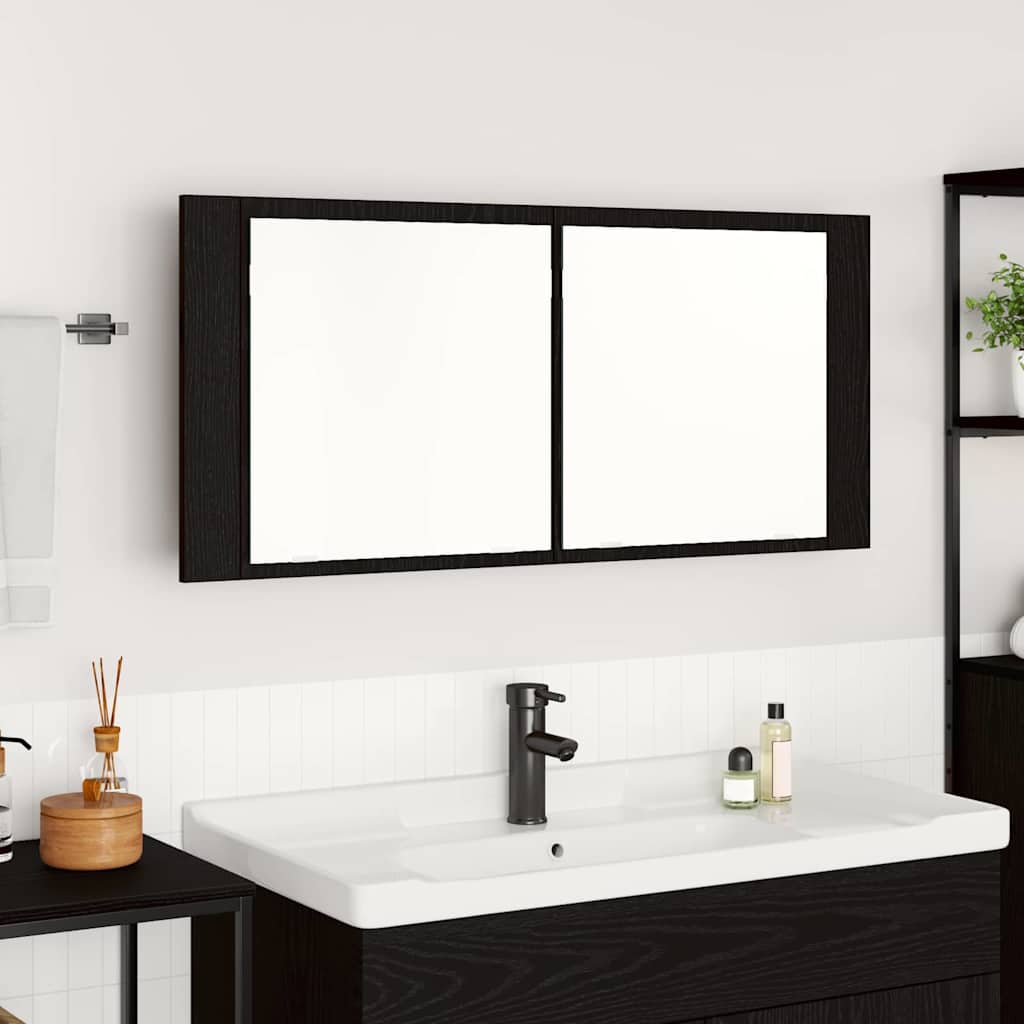LED Spiegel-Schrank mit Regal Schwarze Eiche 100 x 12 x 45 cm