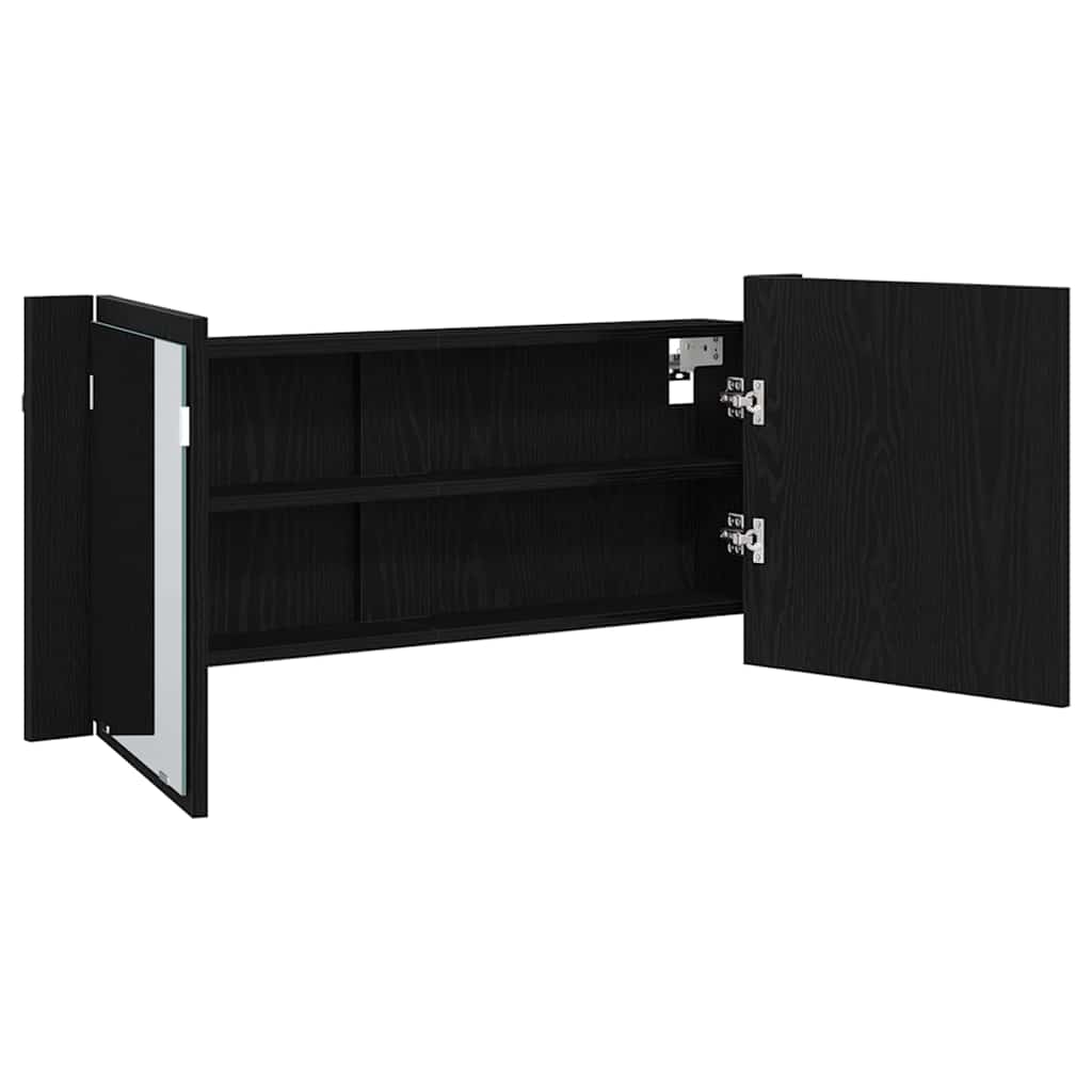 LED Spiegel-Schrank mit Regal Schwarze Eiche 100 x 12 x 45 cm