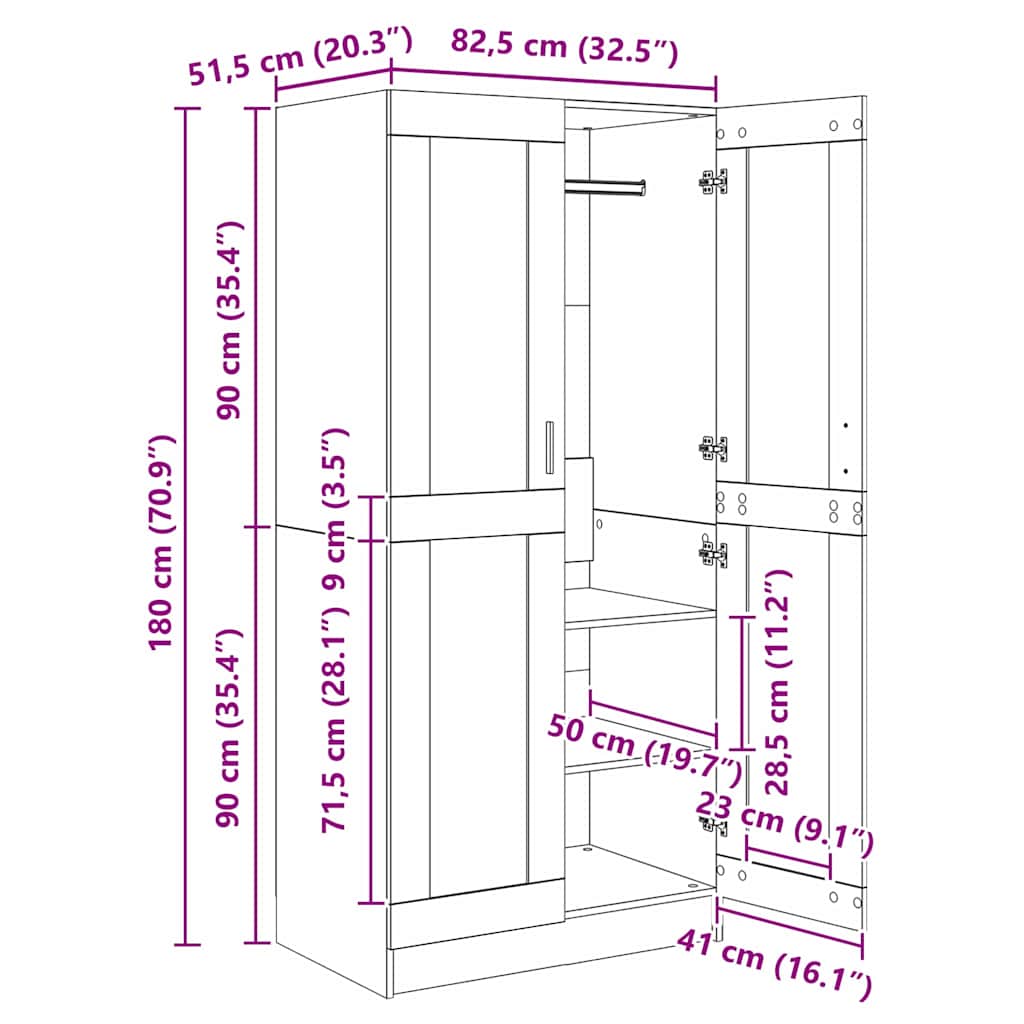 Kleiderschrank Altholz 82,5 x 51,5 x 180 cm Holzwerkstoff