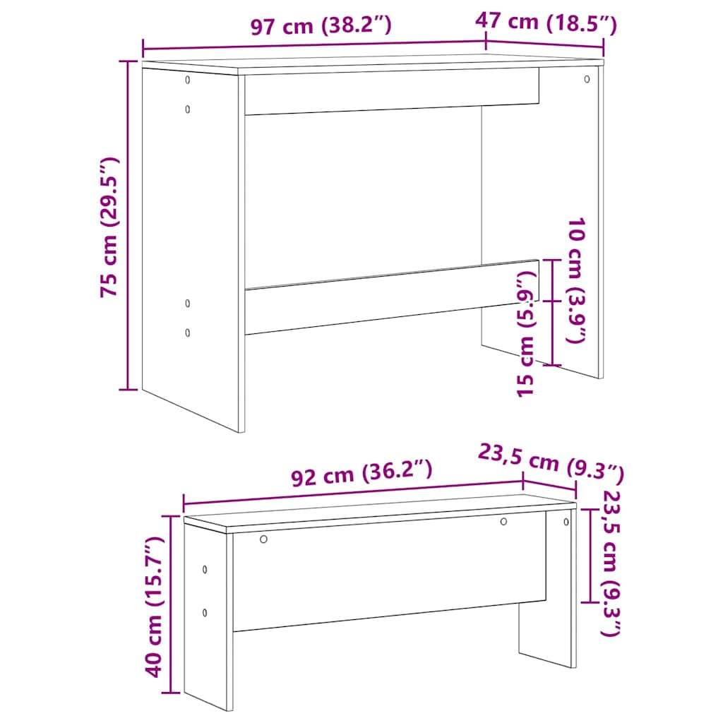 Essgruppe 2 pcs Schwarze Eiche 97 x 47 x 75 cm Holzwerkstoff