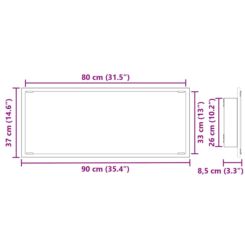 Spiegel Eiche handwerklich 90 x 8.5 x 37 cm Holzwerkstoff