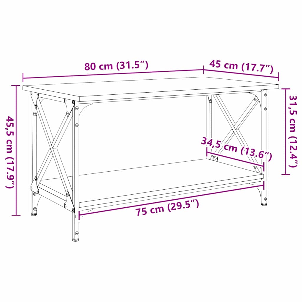 Couchtisch Schwarze Eiche 80 x 45 x 45.5 cm Holzwerkstoff