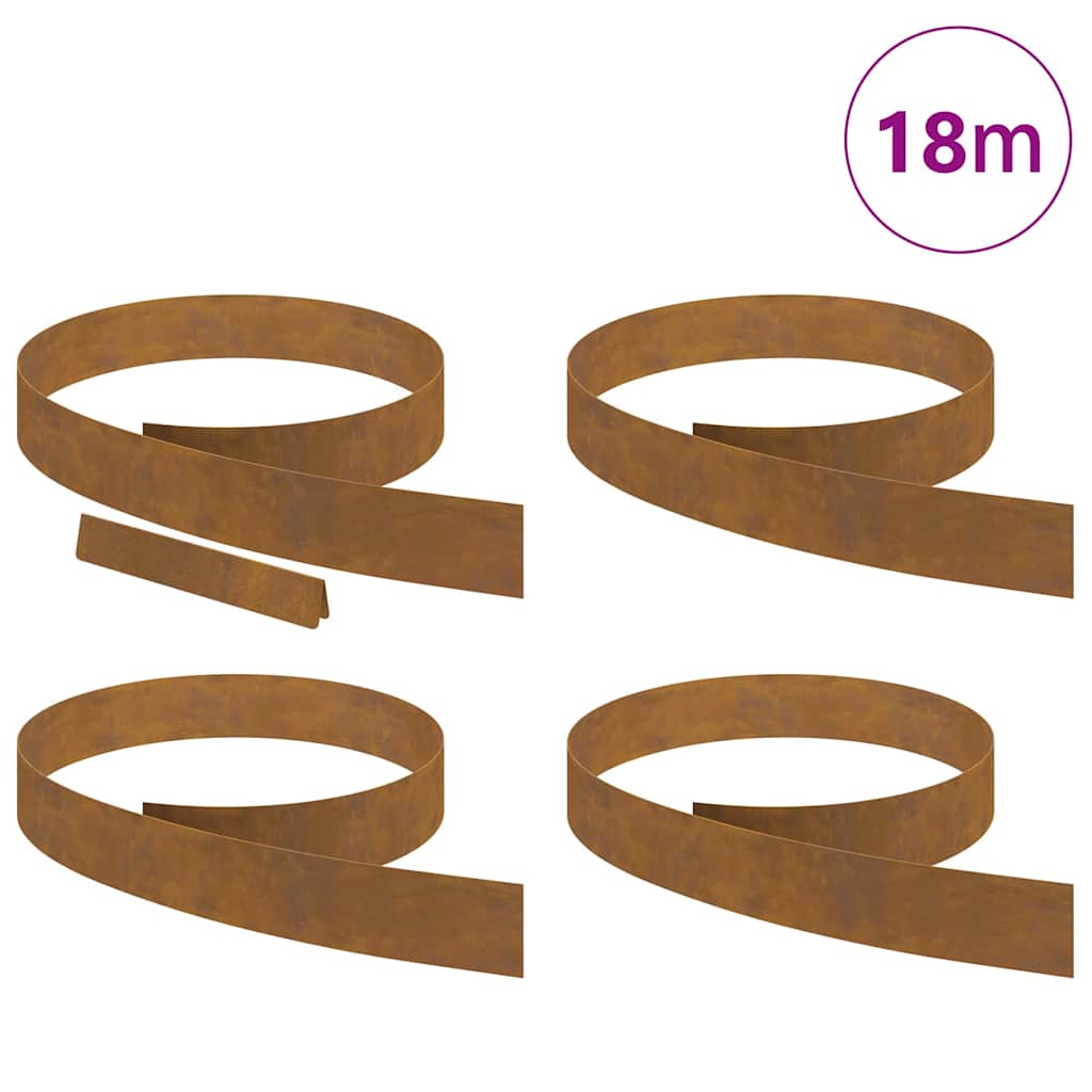 Rasenrand 4 pcs Rostig 450 x 10 cm Witterungsbeständiger Stahl