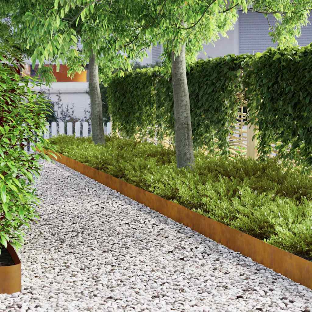 Rasenrand 4 pcs Rostig 450 x 15 cm Witterungsbeständiger Stahl
