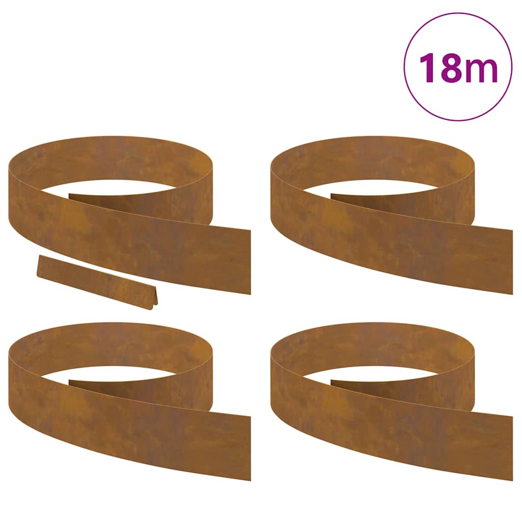 Rasenrand 4 pcs Rostig 450 x 15 cm Witterungsbeständiger Stahl