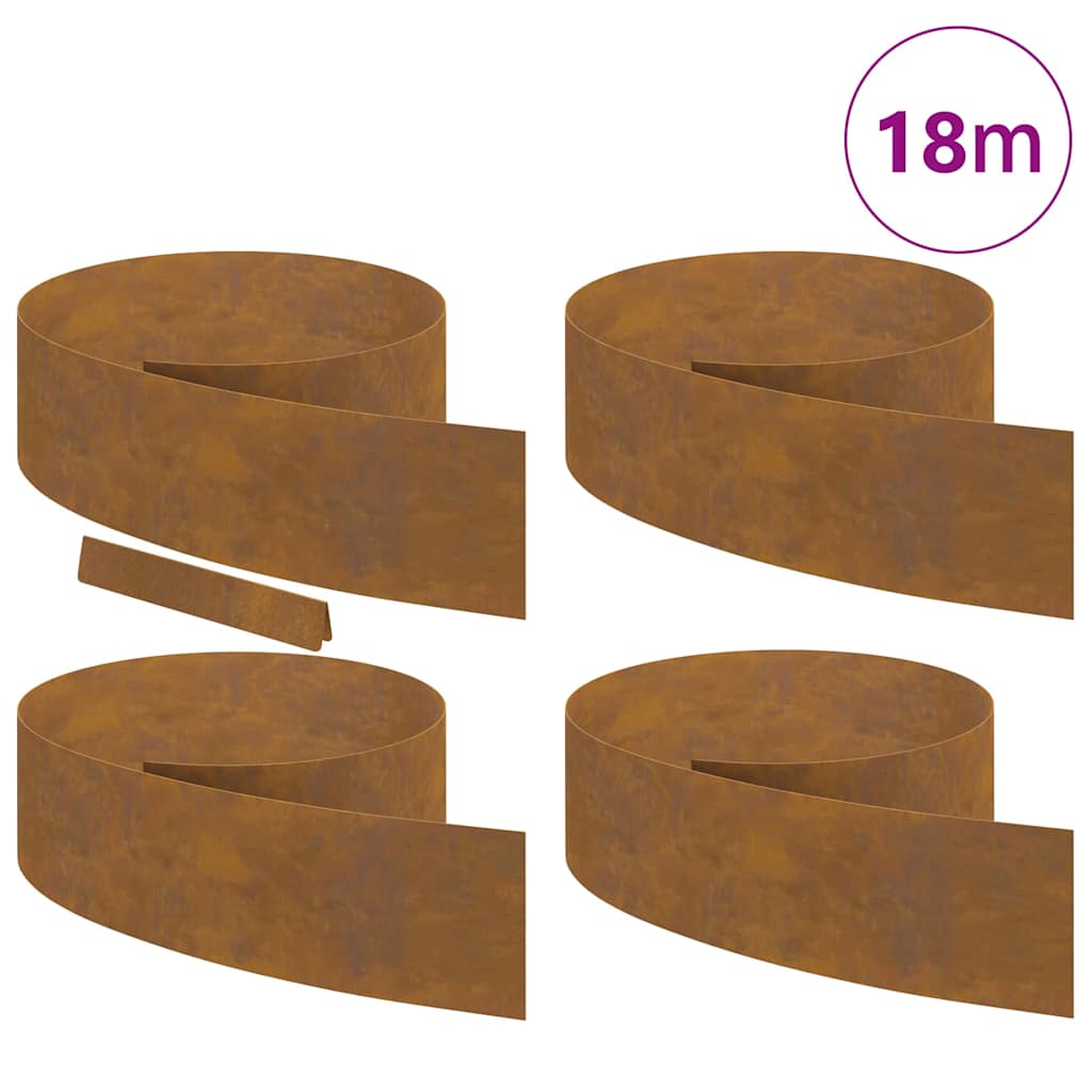 Rasenrand 4 pcs Rostig 450 x 20 cm Witterungsbeständiger Stahl