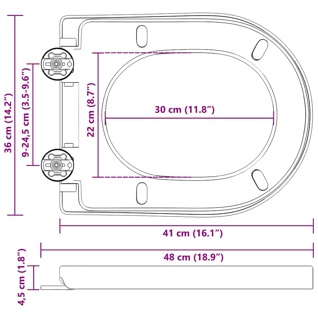 Toilettensitz Schwarz 48 x 36,5 x 4,5 cm Polypropylen