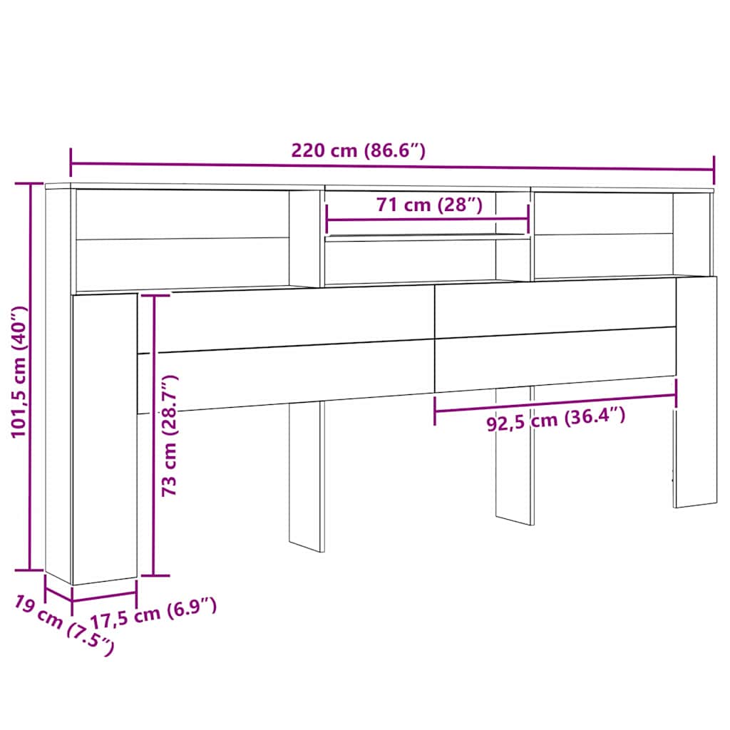 Kopfteil Schrank Eiche handwerklich 220 x 19 x 101.5 cm