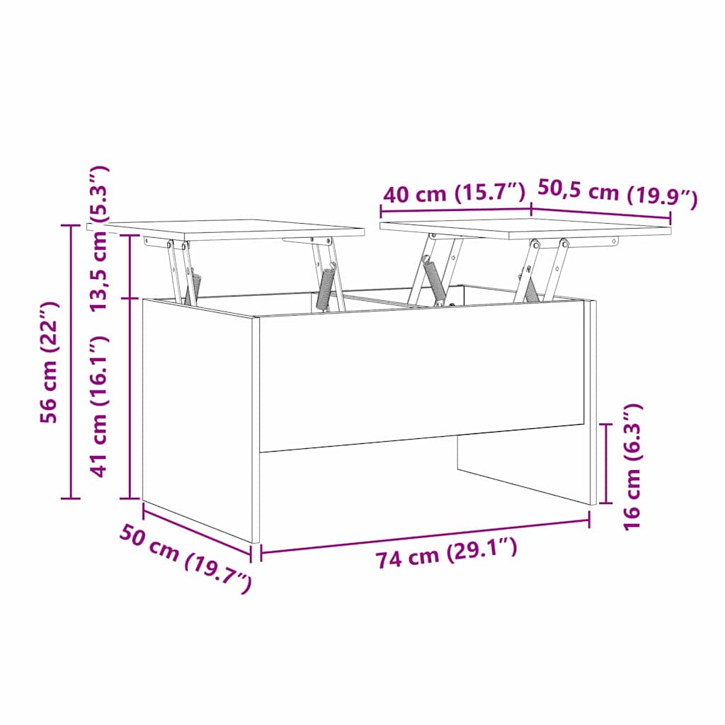 Couchtisch Schwarze Eiche 80 x 50,5 x 42,5 cm Holzwerkstoff