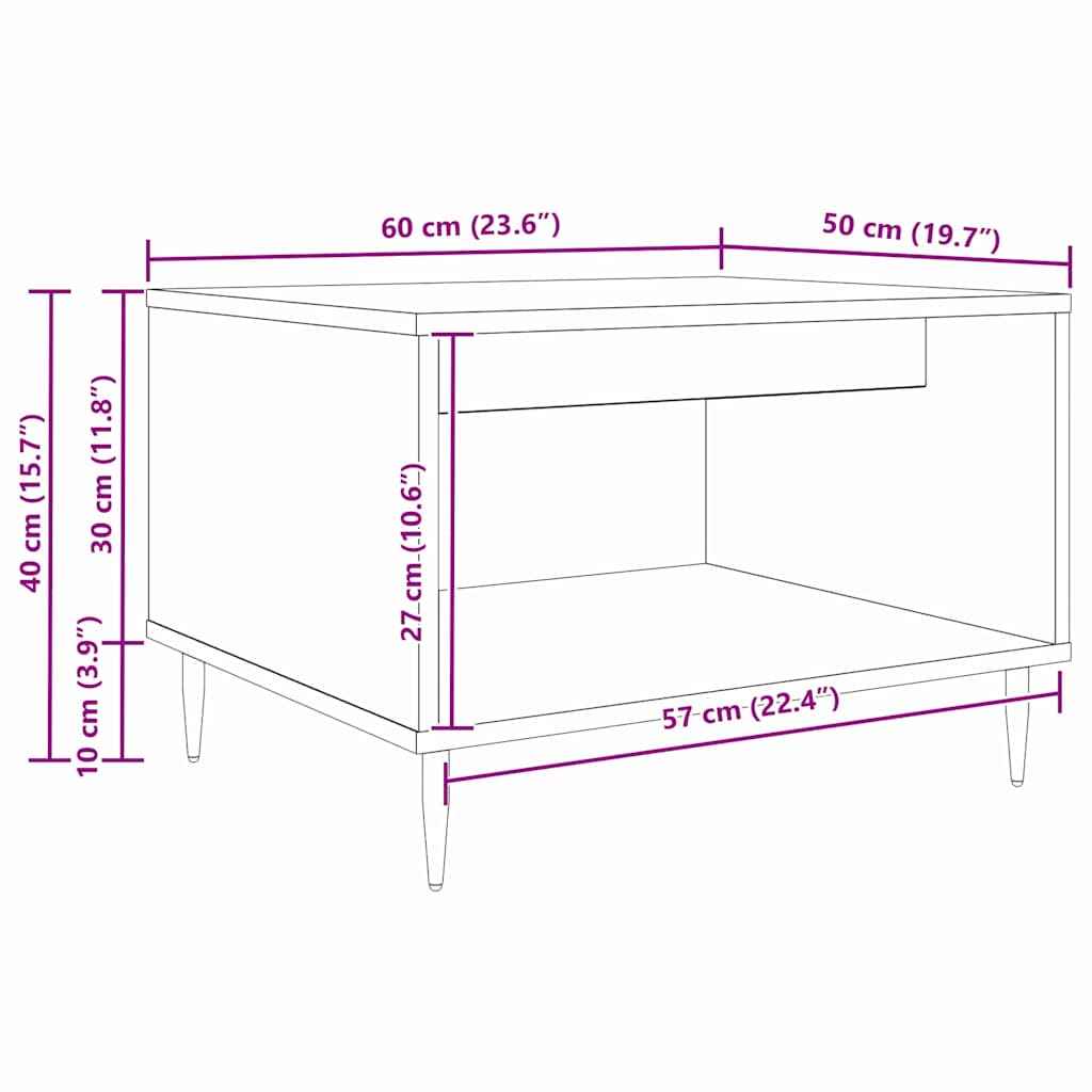Couchtisch Eiche handwerklich 60 x 50 x 40 cm Holzwerkstoff