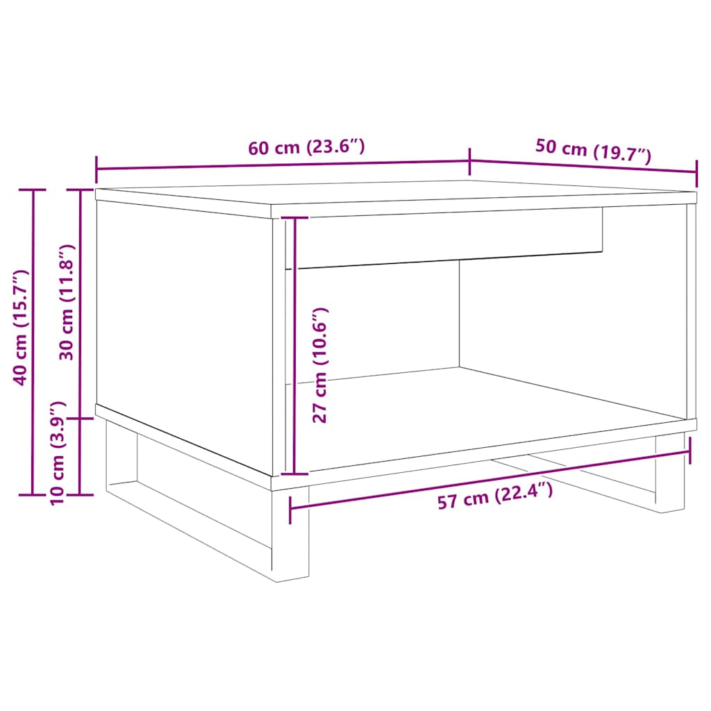 Couchtisch Eiche handwerklich 60 x 50 x 40 cm Holzwerkstoff