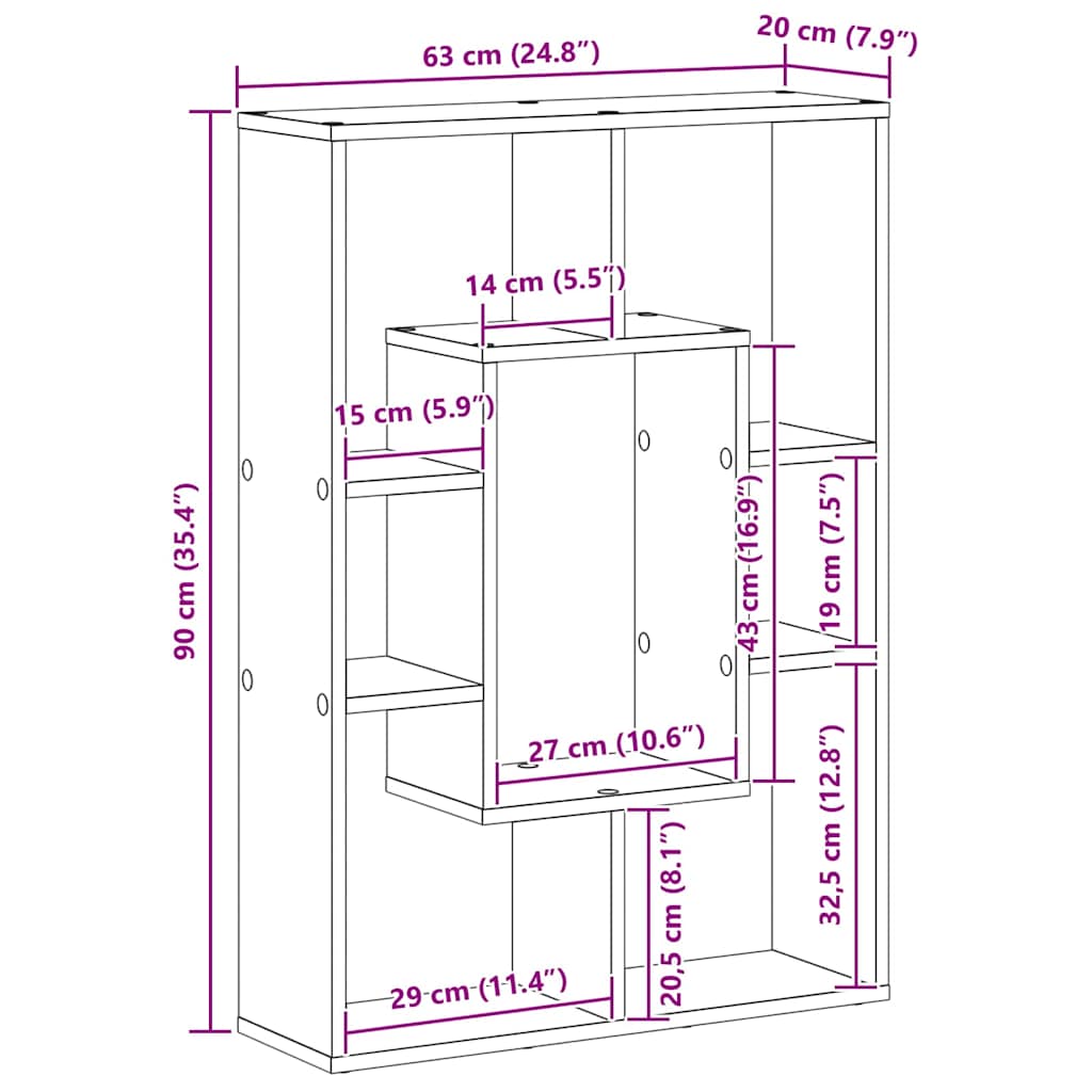 Bücherregal Schwarze Eiche 63 x 20 x 90 cm Holzwerkstoff
