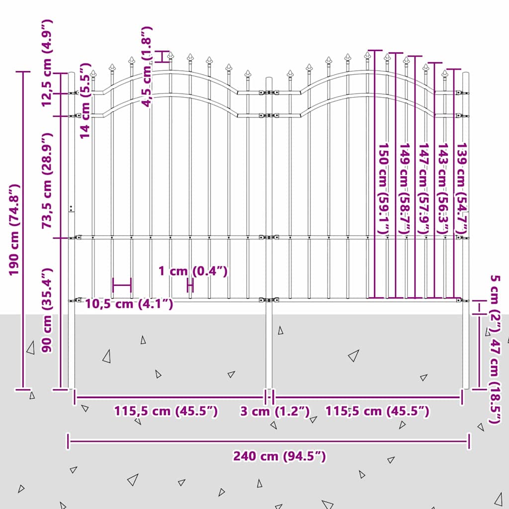 Gartenzaun Weiß 190 cm Pulverbeschichteter Stahl