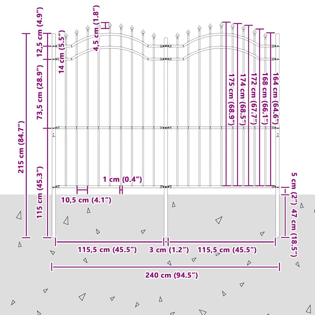 Gartenzaun Weiß 215 cm Pulverbeschichteter Stahl